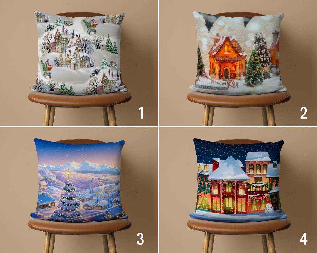 House in Winter Pillow Cover, Winter Scenery Cushion Cover, Christmas