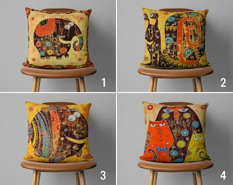 Housses de coussin animaux orange, éléphant et poisson housse de coussin, jaune brun Home Decor, n’importe quelle taille oreillers, décor de salle de séjour, seule couverture