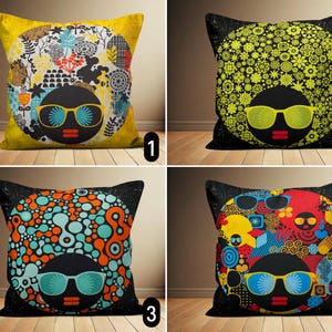 Modern Boho Portrait Pillow Cover, Native Afro Woman Art Pillow Case, Digital Print Ethnic Funky Home Decor, Unique Living Room Decor, 18x18