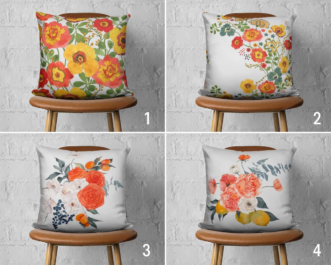 Flowers & Roses Pillow Case Orange Cushion Cover Floral Etsy