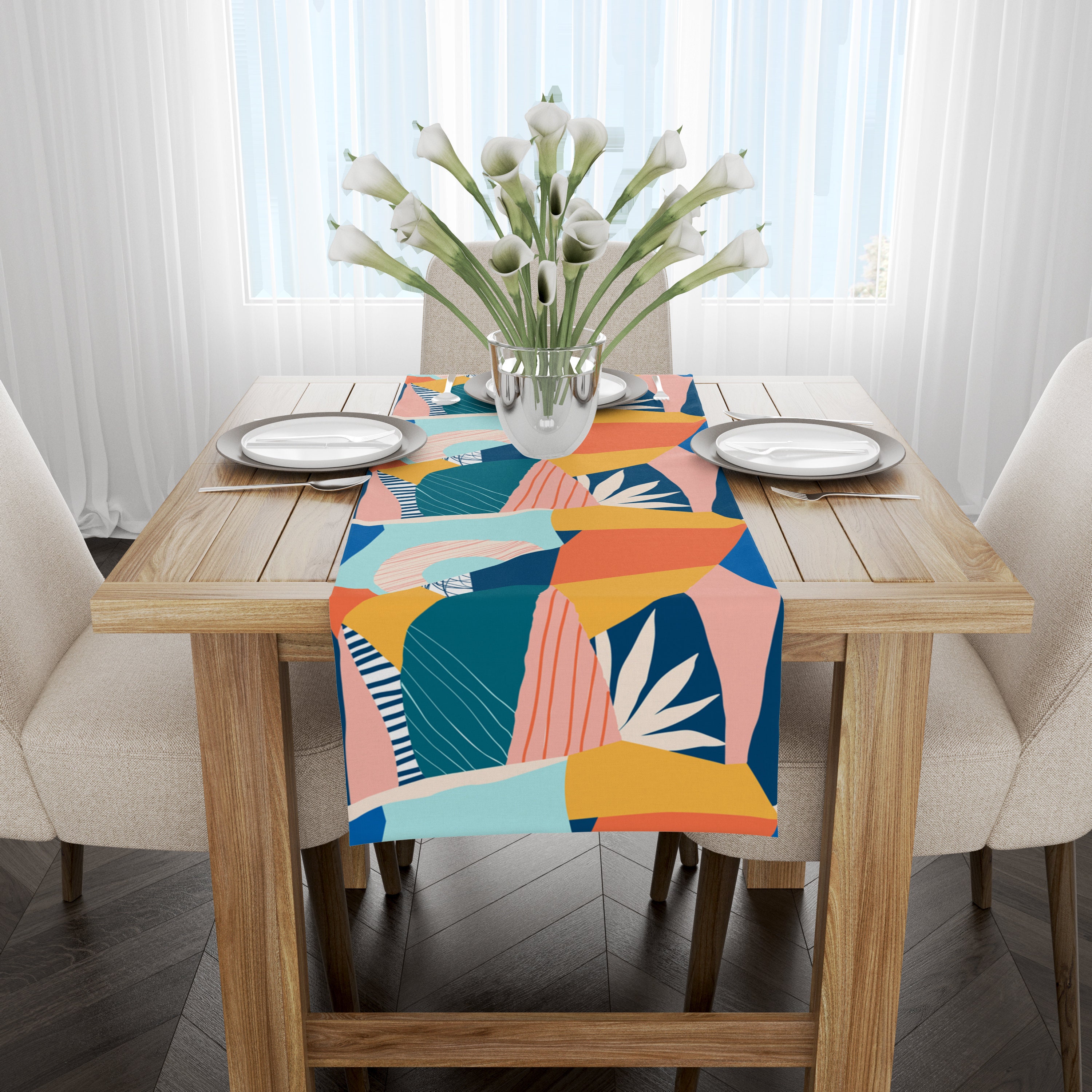 Assorted Table Runners Abstract Colorful Table Runner, Modern Multicolored Custom Table Runner ...