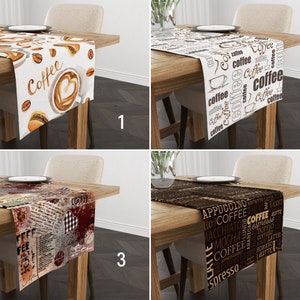 Soffbordslöpare, konstlöpare med kaffeord, brun citerad duk, köks- och matrumsinredning, bordslöpare i valfri storlek, lantlig inredning