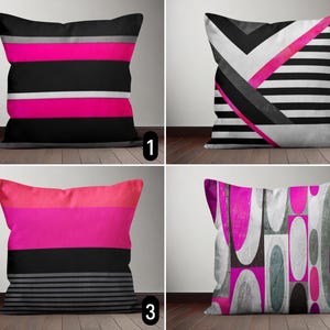 Geometric Pink Black Gray Throw Pillow Case, Modern Abstract Cushion Cover, Contemporary Pillow Cover, Any Size, Cover Only, Bedroom Decor