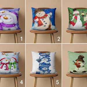 Snowman Pillow Cover, Winter Cushion Cover, Christmas Throw Pillow Case, Seasonal Cushion, Personalized Pillow Cover, New Year&#39;s Gift