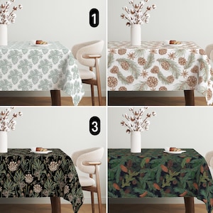 Pine Cone Design Tablecloth, Green Brown Winter Holiday Tablecloth, Boho Evergreen Branches Tablecloth, Dining Room Decor, Christmas Decor