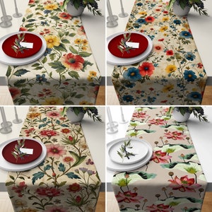 Flowers Table Runner, Floral Boho Runner, Colorful Bohemian Style Tablecloth, Summer & Spring Table Linens, Dining Room Decor, Kitchen Decor