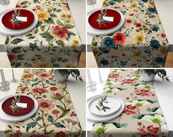 Flowers Table Runner, Floral Boho Runner, Colorful Bohemian Style Tablecloth, Summer & Spring Table Linens, Dining Room Decor, Kitchen Decor
