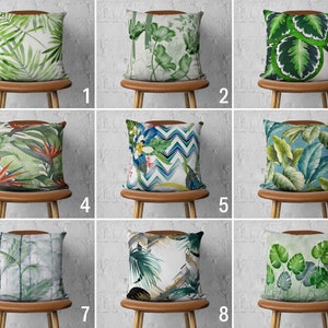 Tropical Plant Leaves Pillow Cover, Botanical Green Cushion Cover, Lumbar Pillowcase, Wild Forest Cushions, Any Size Pillow, Cover Only