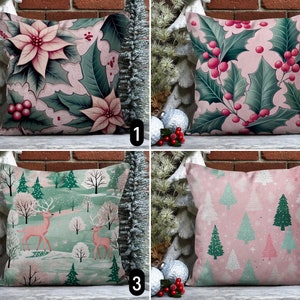 Federa per cuscino invernale rosa e verde, fodera per cuscino natalizio floreale gioioso, fodera per cuscino natalizio, arredamento accogliente per la casa, regalo di Capodanno, 22x22, 24x24
