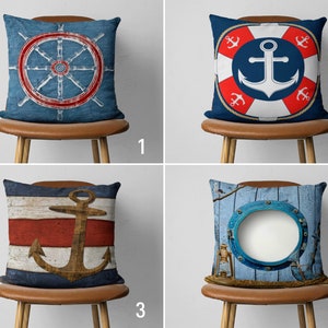 Navy Blue Nautical Pillow Cover, Anchor Cushion Cover, Marine Pillow Case, Custom Size Pillow, Coastal Home Decor, Personalized Pillow Cover image 1