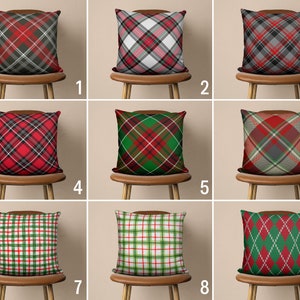 Housse de coussin à carreaux, taie d&#39;oreiller design tartan, housse de coussin de Noël rouge vert gris, décoration d&#39;intérieur de Noël, housses de coussin