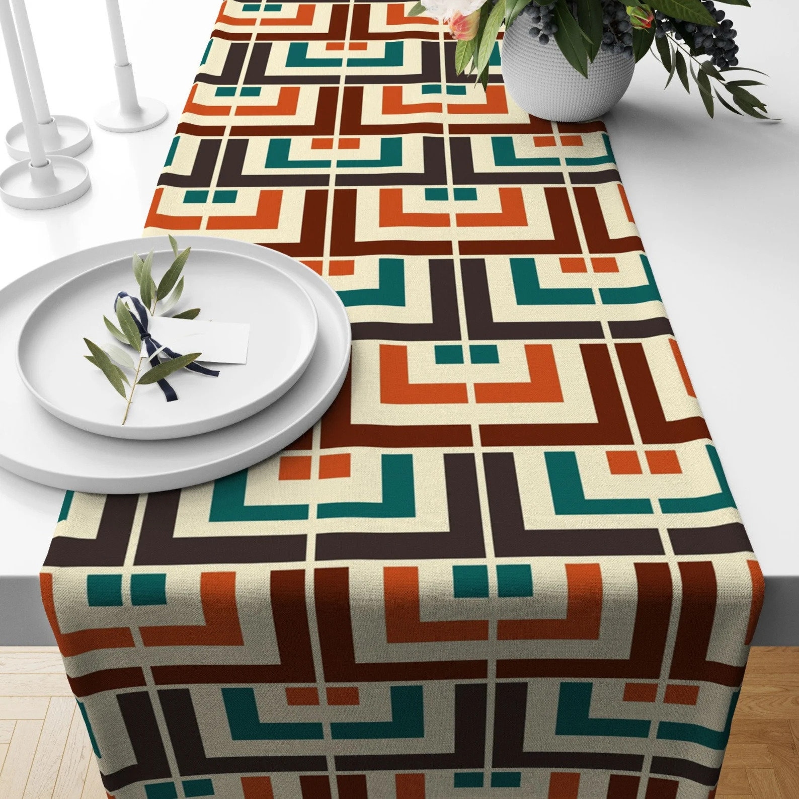 Mid Century Modern Runner, Retro Design Boho Table Runner, Geometric ...