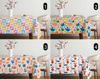 Modern Abstract Tablecloth, Colorful Contemporary Scandinavian Style Tablecloth, Groovy Mid Century Leaves Tablecloth, Dining Room Decor
