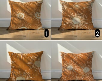 Boho Sun Throw Pillow Cover, Mid Century Modern Sunburst Cushion Case, Cozy Bedroom Decor
