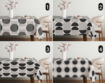 Retro Kreise und Linien Tischdecke, Mid Century Modern Geometrische Tischdecke, Moderne Abstrakte Skandinavische Tischdecke, Boho Esszimmer Dekor