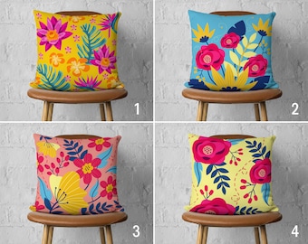 Vivid & Vibrant Flowers Pillow Cover, Bright Floral Cushion Cover, Colorful Pillow Case, Sitting Room Decor, Country House Decor, Cover Only