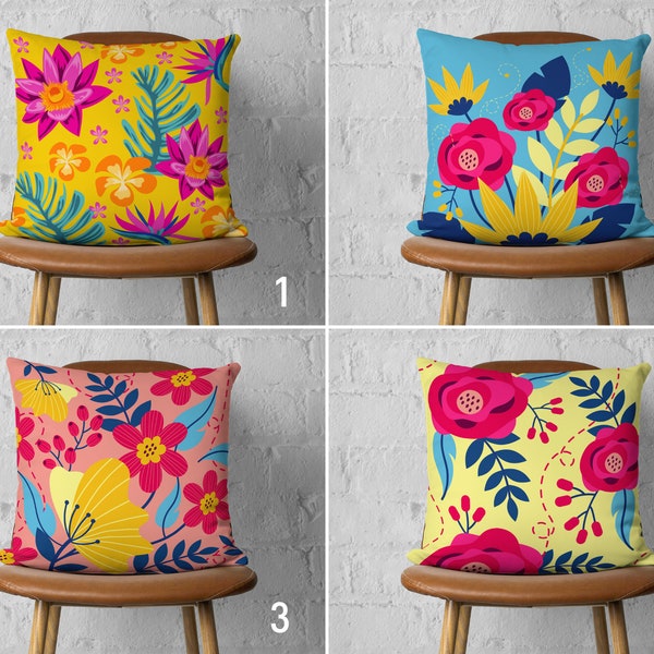 Vivid & Vibrant Flowers Pillow Cover, Bright Floral Cushion Cover, Colorful Pillow Case, Sitting Room Decor, Country House Decor, Cover Only