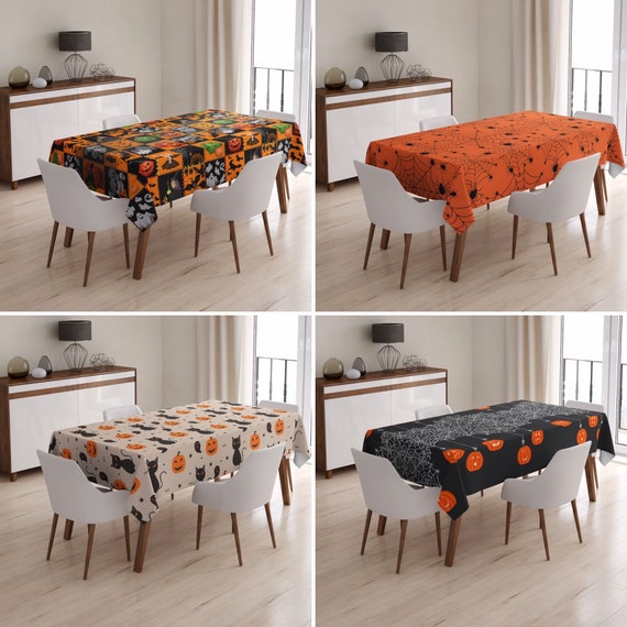 Halloween Tablecloth, Pumpkin Table Cover, Orange & Black Kitchen Table  Linens, Dining Room Decor, Farmhouse Decor, Halloween Gift 