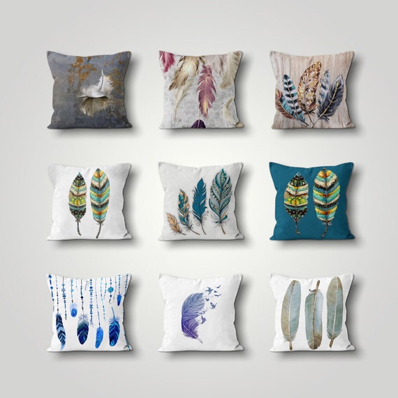 Feather Pillow Covers Colorful Bird Lumbar Cushion Cover Etsy