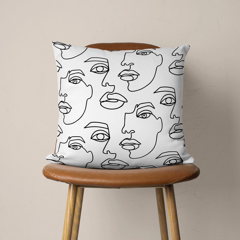 One Line Art Pillow Case Minimalist Pillow Cover Portrait Etsy