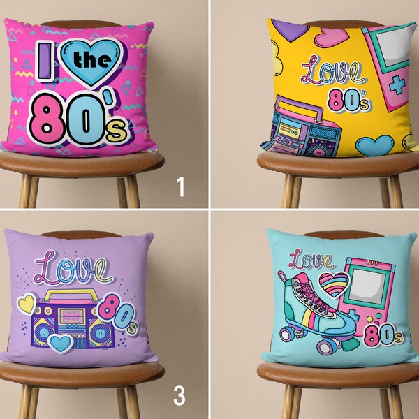 80's Pillow Cover, 80's Love Cushion Cover, Retro Pillow Case, Pastel Color Home Decor, Any Size Pillow, 16x16, 18x18, Throw Pillows