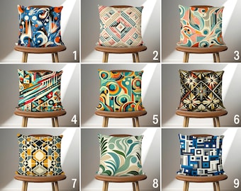 Mid Century Modern Style Throw Pillow Cover, Colorful Abstract Geometric Pillow Case, Retro Design Cushion Cover, Handmade Pillow,Only Cover