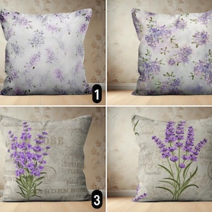 Lavender Throw Pillow Case, Purple Floral Pillow Cover, Rustic Vintage Flowers Art Cushion Cover, French Country Style Shabby Chic Decor,