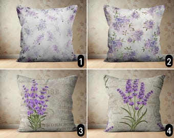 Lavender Throw Pillow Case, Purple Floral Pillow Cover, Rustic Vintage Flowers Art Cushion Cover, French Country Style Shabby Chic Decor,