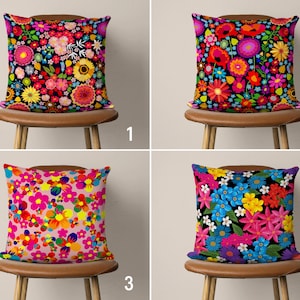Abstract Vivid Flowers Pillow Case, Vibrant Floral Painting Cushion Cover, Bright Color Bloomy Eclectic Pillow Cover, Any Size, Cover Only
