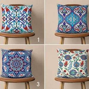Blue & Red Ottoman Style Pillow Cover, Turkish Tulip Pillow Case, Mosaic Tile Pattern Cushion Cover, Ethnic Home Decor, Any Size Pillow