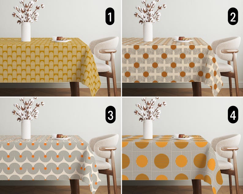 Mid Century Modern Tablecloth, Geometric Retro Abstract Tablecloth ...