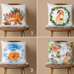 Cute Fox Print Pillow Case, Snowy Winter Pillow Cover, Christmas & Holiday Cushion Cover, Fox Design Decor, Custom Cushion Cover, 24x24