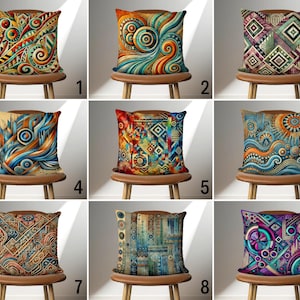 Ethnic Abstract Pillow Case, Colorful Eclectic Boho Pillow Cover, Vivid Vibrant Authentic Cushion Cover, Any Size, Farmhouse Decor, 20x20