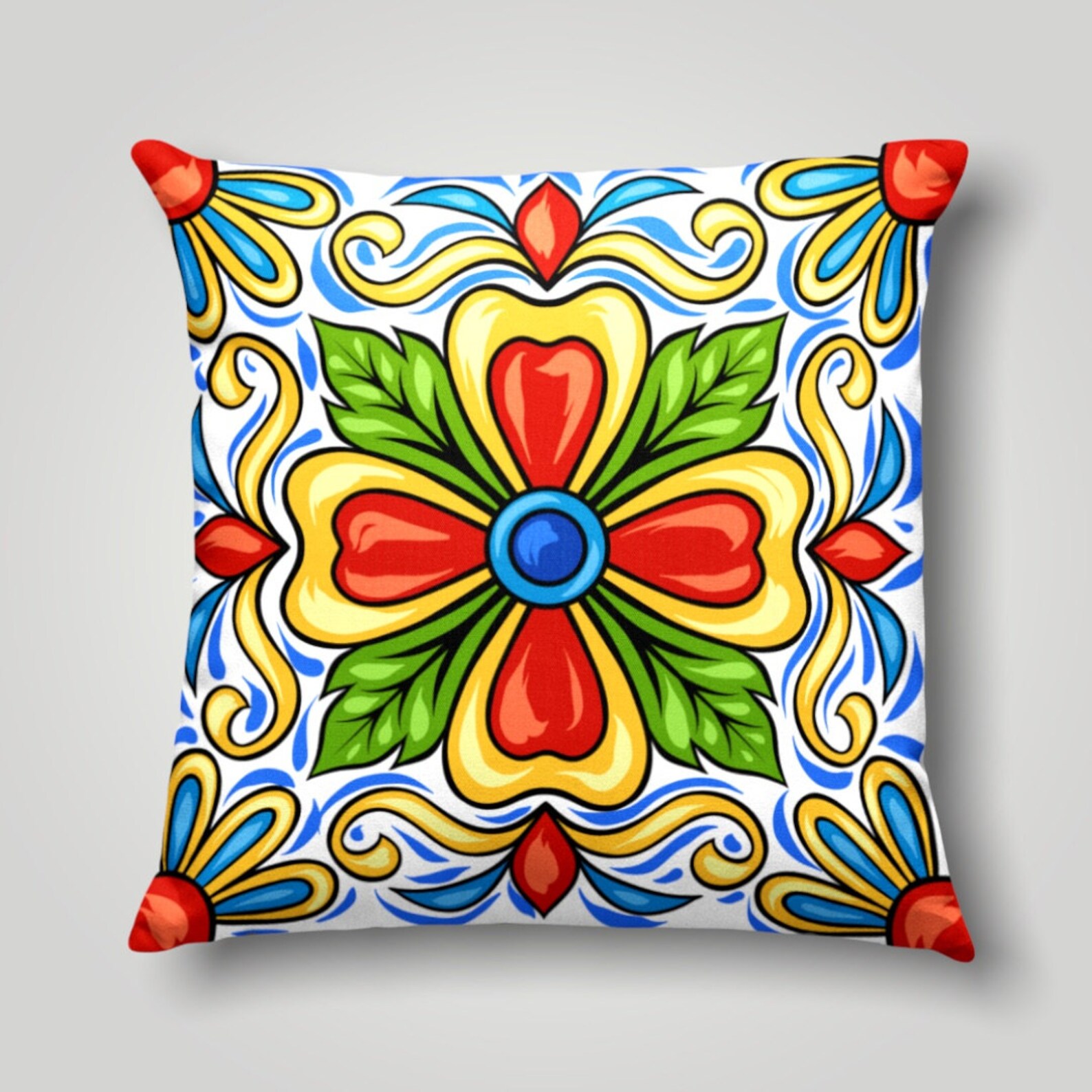 Colorful Tile Pattern Pillow Case Spanish Tiles Pillow Cover Etsy