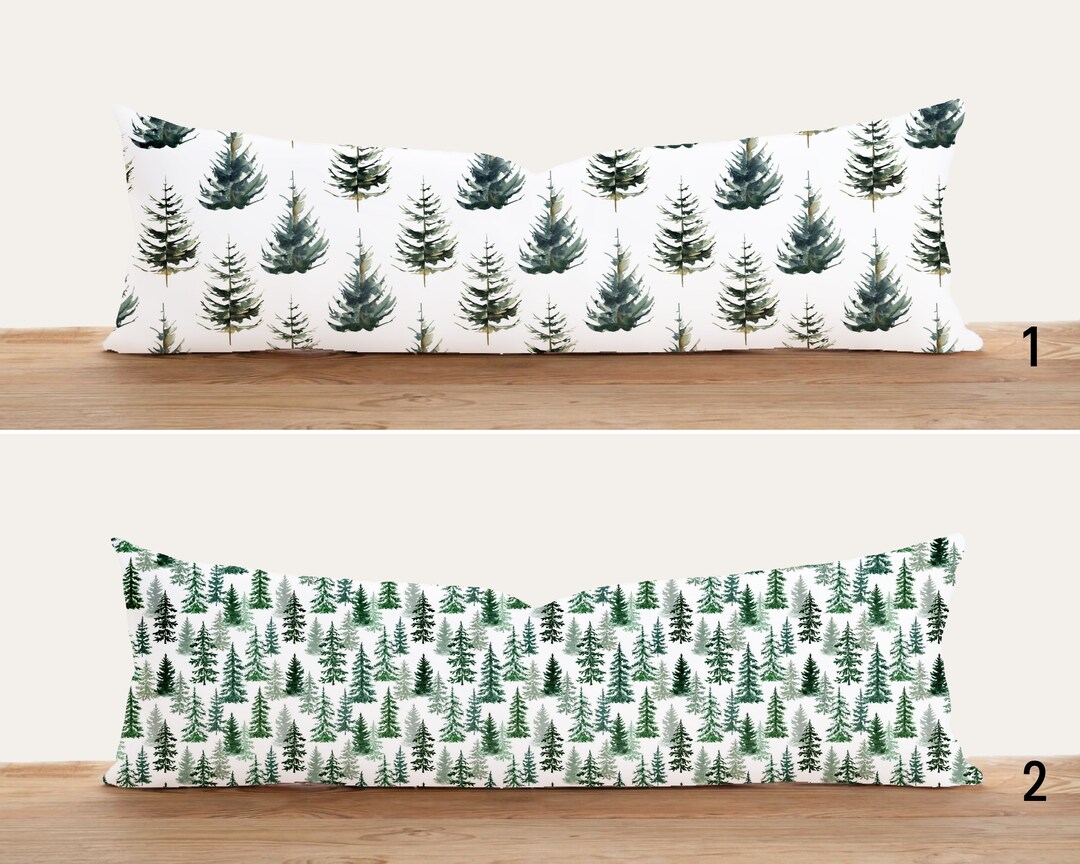 Green Pine Tree Pattern Oversized Pillow Case, Winter Pine Forest ...