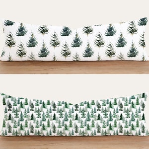 Federa per cuscino oversize con motivo albero di pino verde, copertura per cuscino lombare della foresta di pini invernali, copertura per cuscino per il corpo lungo, arredamento per camera da letto Boho, tutte le dimensioni