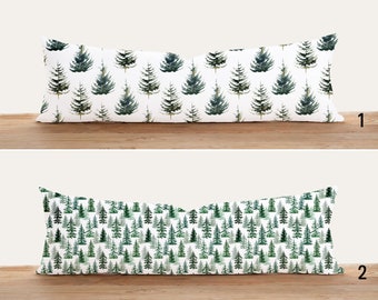 Green Pine Tree Pattern Oversized Pillow Case, Winter Pine Forest Lumbar Pillow Cover, Long Body Pillow Cover, Boho Bedroom Decor, All Sizes