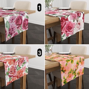 Romantic Pink Roses Table Runner, Vintage Elegant Floral Table Runner, Soft Shabby Chic Spring Tablecloth, Classic Luxury Dining Room Decor