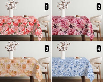 Blühende Blumen Tischdecke, Boho Romantische Vintage Blumen Tischdecke, Gemütliche Klassische Pfingstrosen Rosen Tischdecke, Luxuriöses Elegantes Esszimmer Dekor