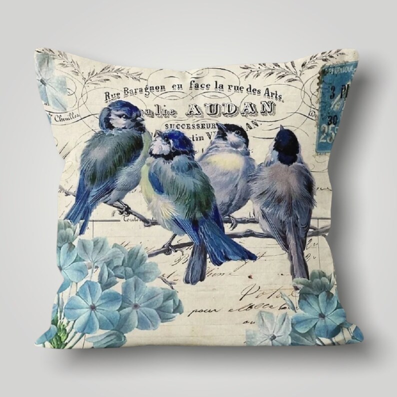 Little Birds Pillow Cover Vintage Style Pillow Case Spring Etsy Canada