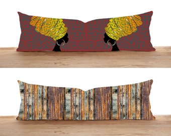 Ethnic Pattern Lumbar Pillow Cover, African Style Bolster & Body Pillow Case, Native Lady Long Pillow Cover, 20x55 14x36, Handmade Pillow