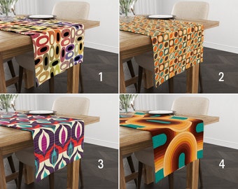 Chemin de table au design rétro vibrant, chemin de table moderne du milieu du siècle, nappe à motif rétro, couverture de table colorée, décor textile à la maison vif