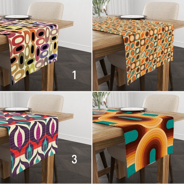 Vibrant Retro Design Table Runner, Mid Century Modern Runner, Retro Pattern Tablecloth, Colorful Table Cover, Vivid Home Textile Decor