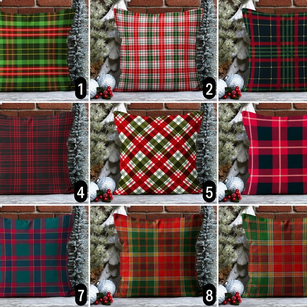 Housse d’oreiller à carreaux et tartan rouge vert, taie d’oreiller de Noël, taie d’oreiller d’hiver à motif de style écossais, décor du nouvel an Boho