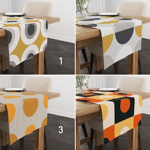Retro Circles Art Table Runner, Abstract Mid Century Modern Table Runner, Minimalist Geometric Tablecloth, Scandinavian Boho Home Decor