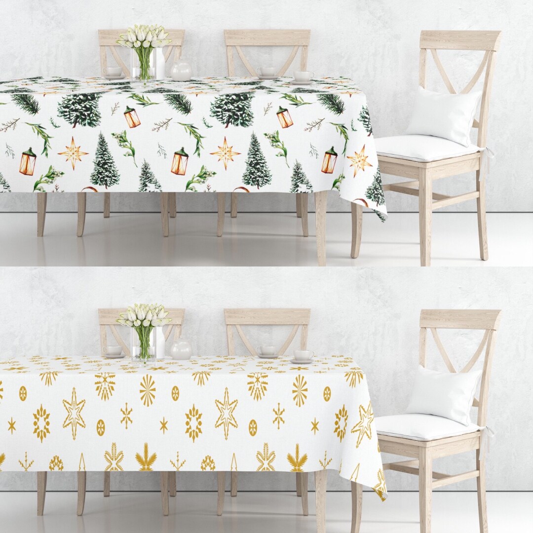 Winter Tablecloth, Christmas Tree Table Cover, Kitchen Table Linens ...
