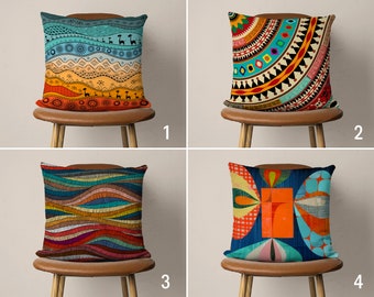 Abstract Colorful Pillow Covers, Bright Vivid Multi-colored Cushion Cover, Decorative Blue Orange Lumbar Pillow Case, Any Size Pillow Cover
