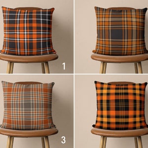 Orange & Black Plaid Pillow Cover, Farmhouse Cushion Cover, Geometric Country House Pillow Case, Any Size Pillow, Cover Only, 20x20 18x18