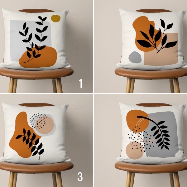 Abstract Pillow Cover, Bohemian Leaves Cushion Cover, Geometric Brown Best Selling Pillow Case, Modern Boho Home Decor, Size Design Options