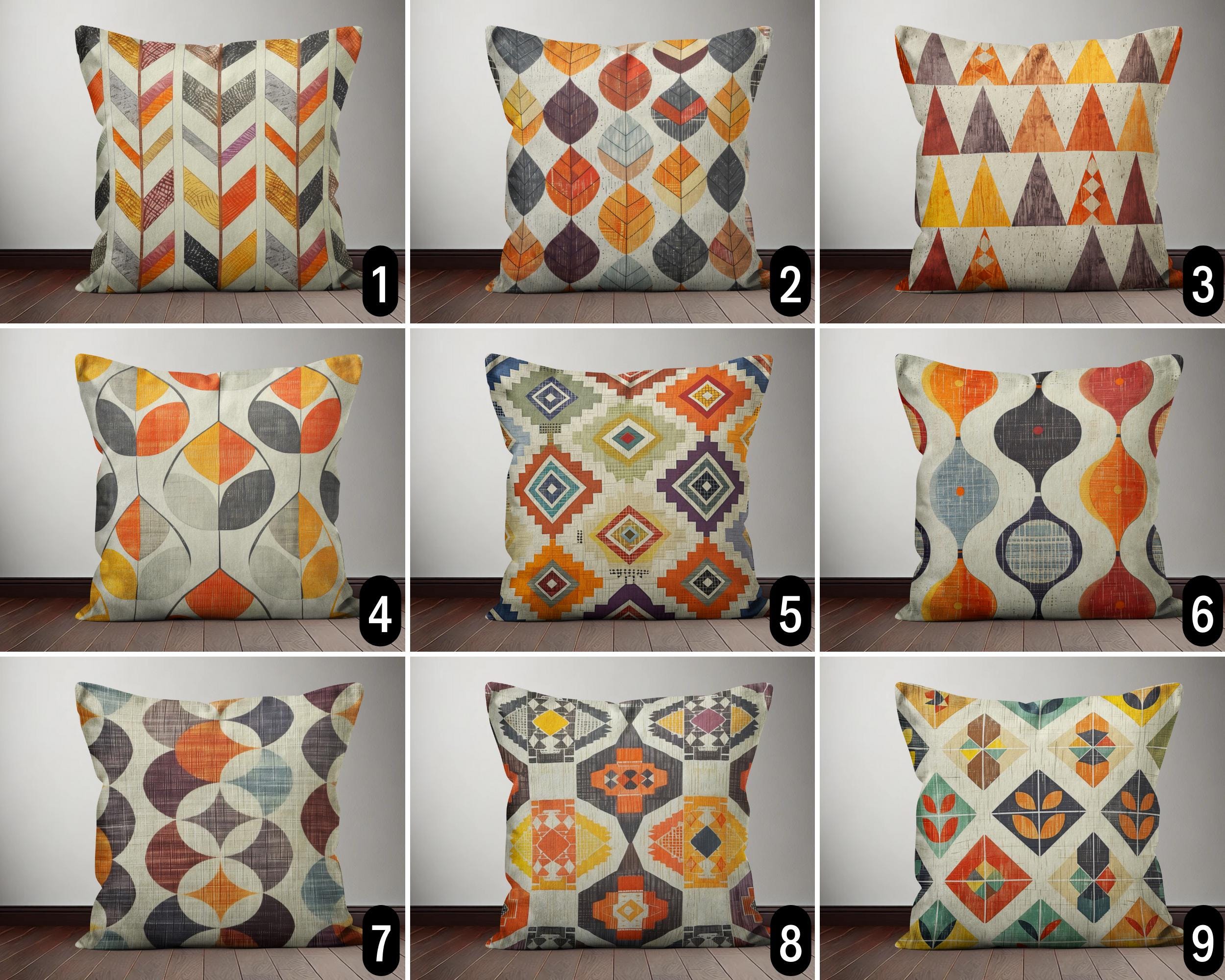 Abstract Leaves & Chevron Pattern Pillow Cover, Orange
